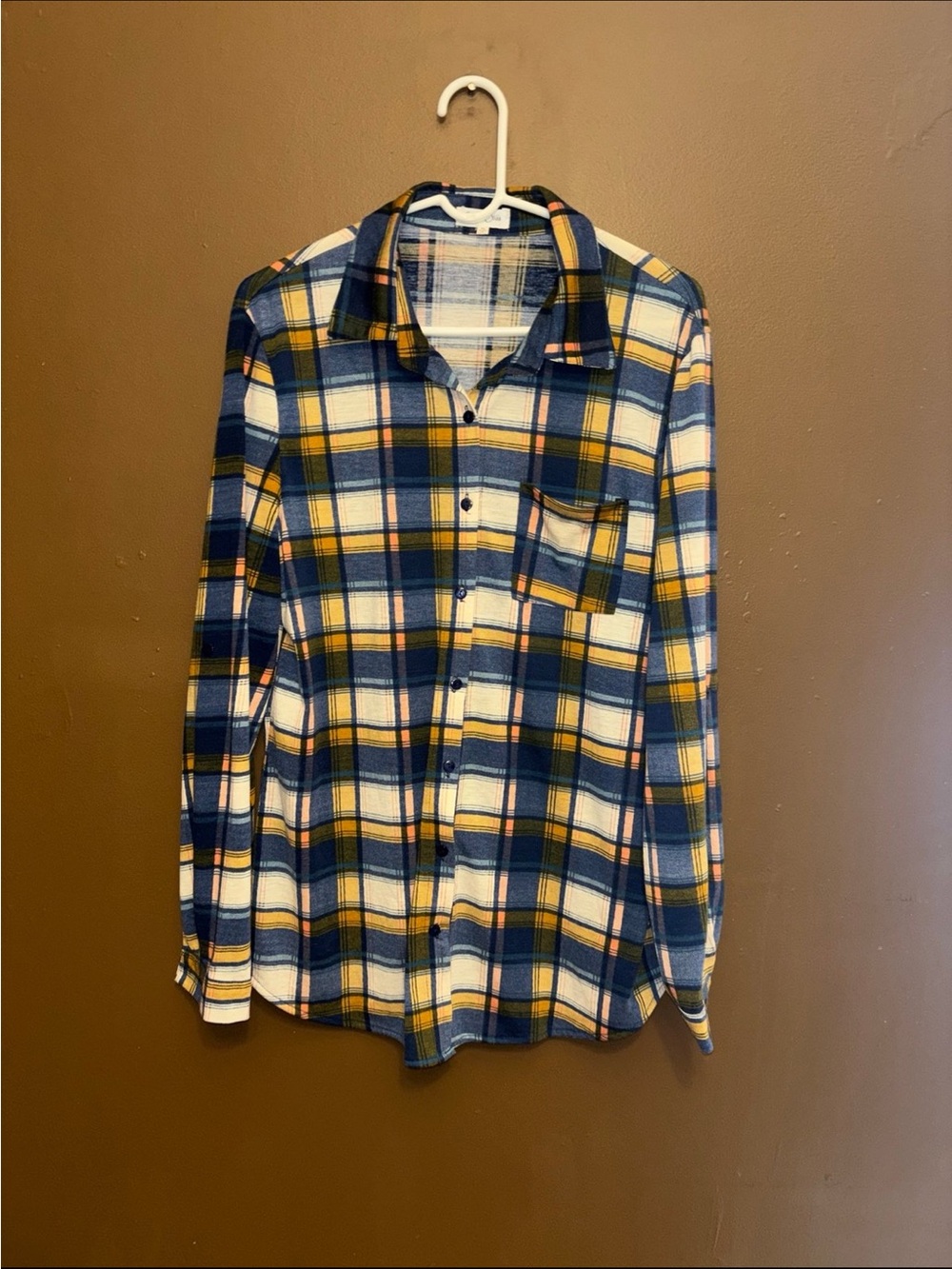 Eden & Olivia Plaid Button-Down Shirt - Navy, Yellow & White